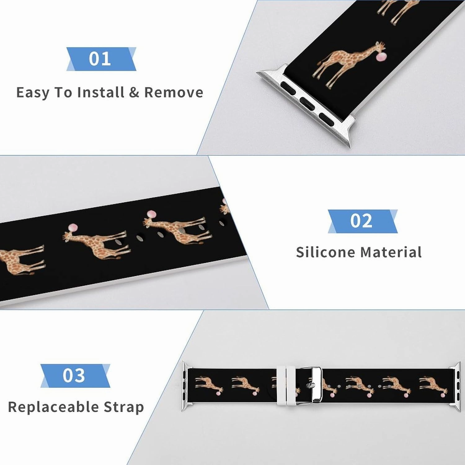 Funny Giraffe With Bubble Adjustable Silicone Watchband Compatible with IWatch Classic Soft Sports Watch Strap for Men Women
