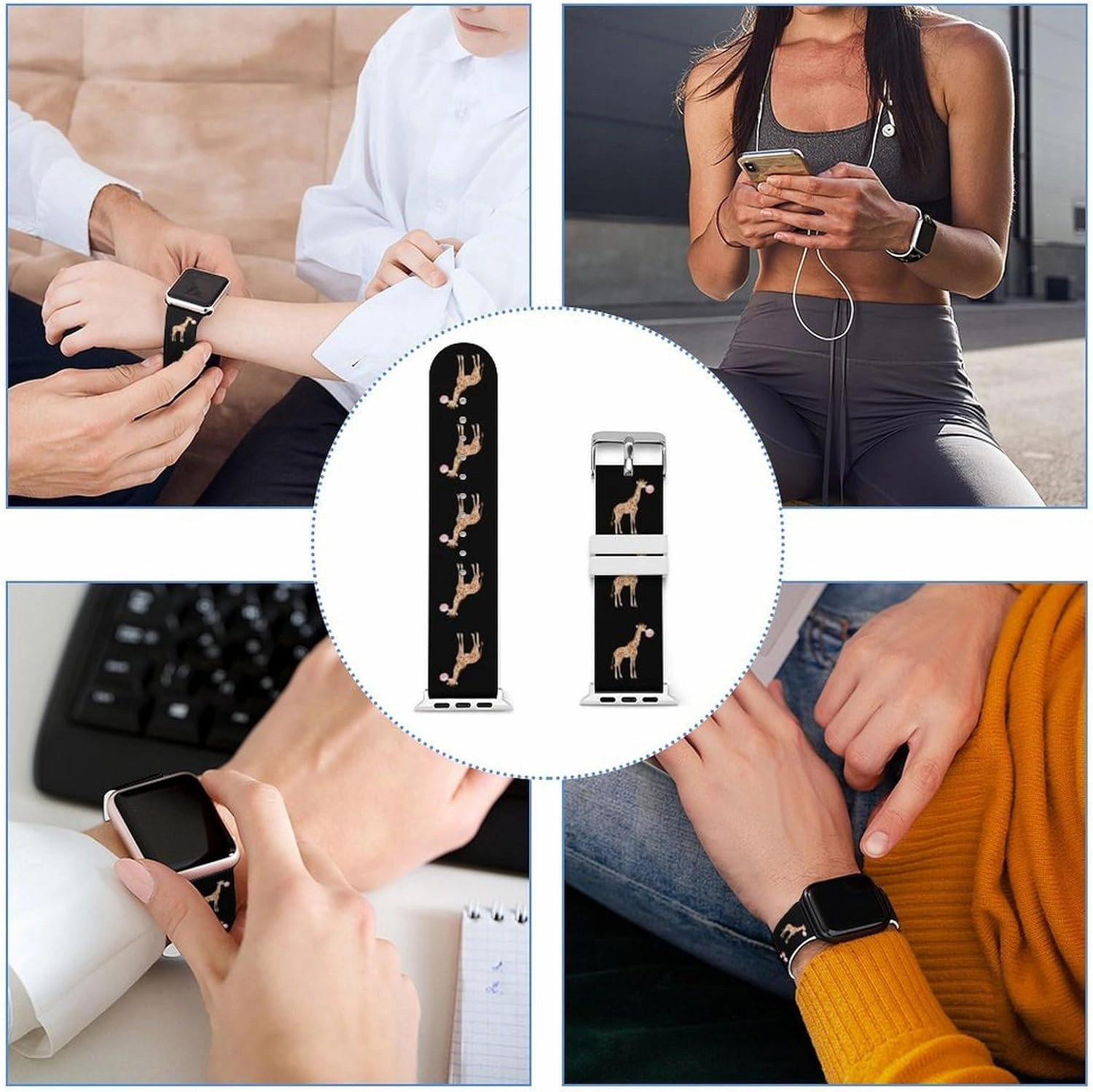 Funny Giraffe With Bubble Adjustable Silicone Watchband Compatible with IWatch Classic Soft Sports Watch Strap for Men Women