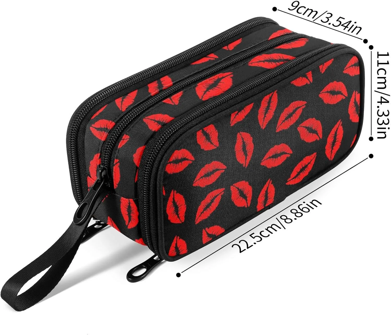 Fustylead Red Lipstick Kiss Big Capacity Pencil Pen Case Multi-Purpose Organizer for Office College School Hiking Travel