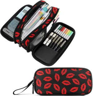 Fustylead Red Lipstick Kiss Big Capacity Pencil Pen Case Multi-Purpose Organizer for Office College School Hiking Travel