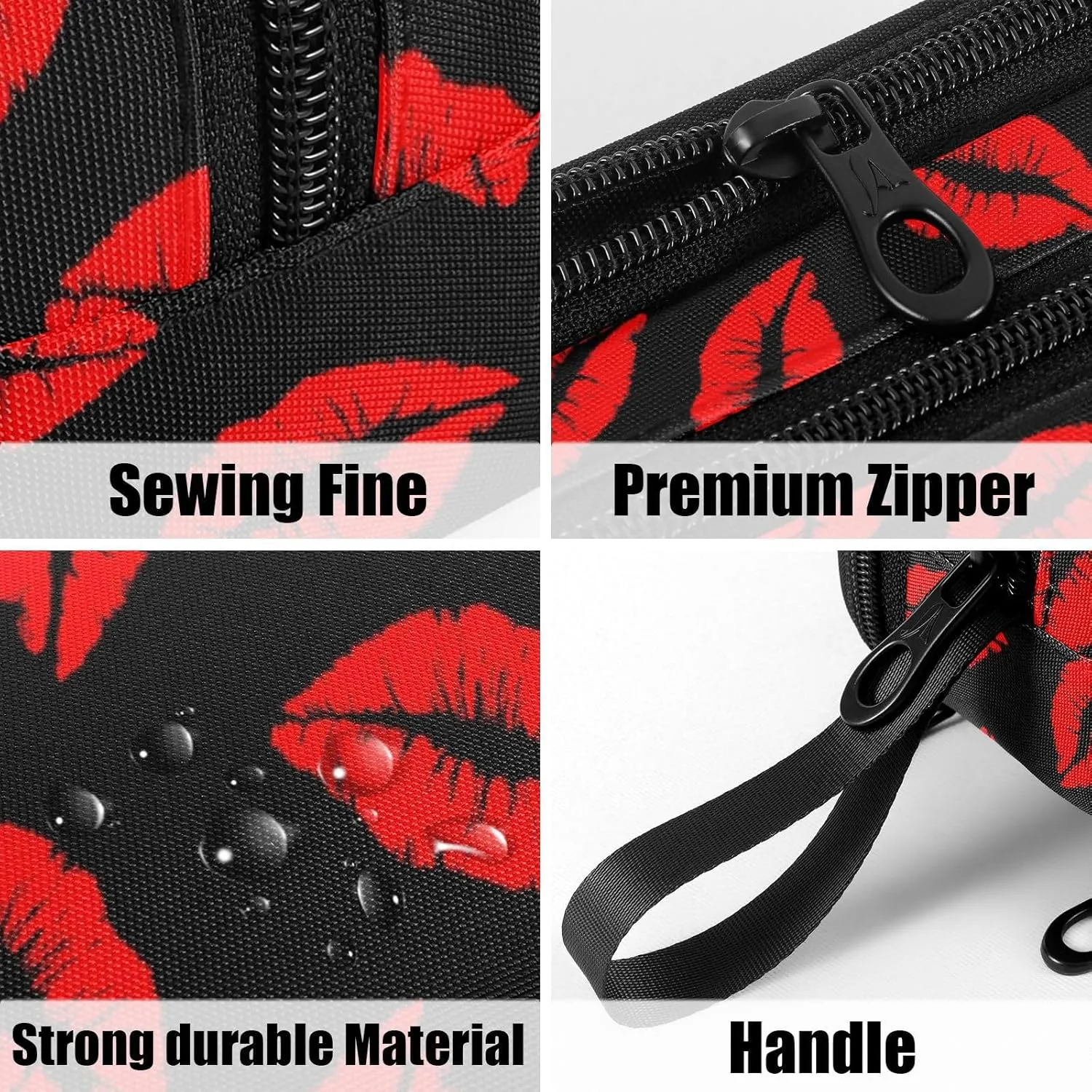 Fustylead Red Lipstick Kiss Big Capacity Pencil Pen Case Multi-Purpose Organizer for Office College School Hiking Travel