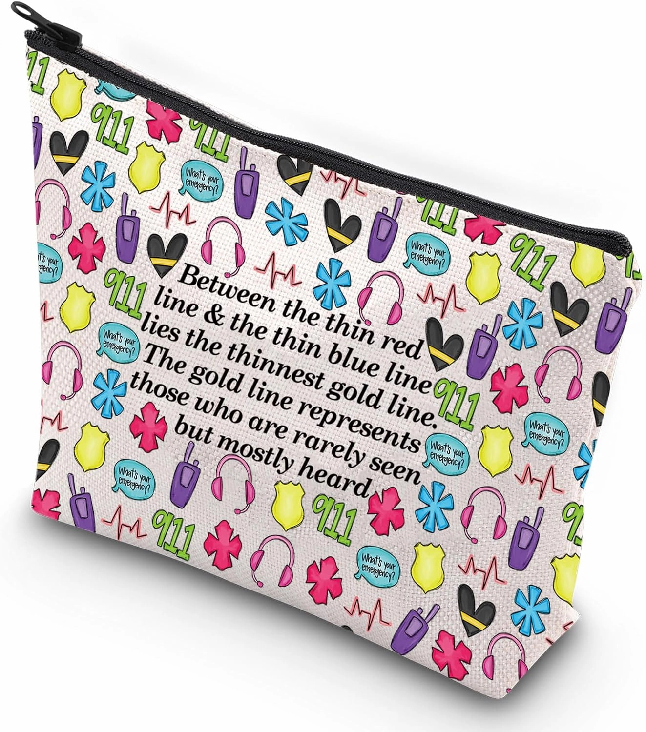 G2TUP Thin Gold Line Dispatchers Travel Toiletry Bag Emergency Dispatcher Gifts Gold Line Represents Those Who Are Rarely Seen (Between Thin New 911)