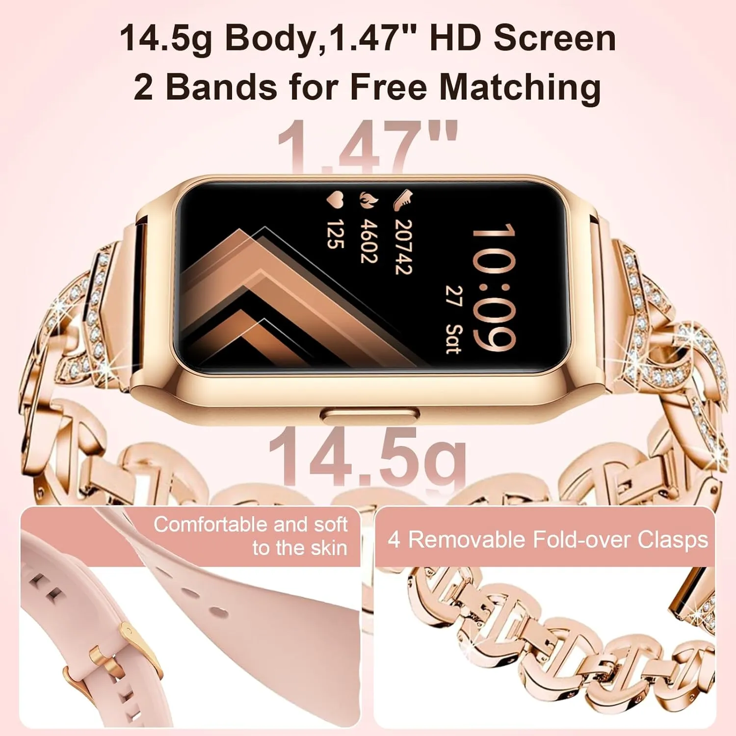 GADIXY Fitness Tracker,Smart Watch with 24/7 Heart Rate/Step/Calories,Activity Tracker,Aluminium Case,Blood Oxygen Sleep Monitor Health Tracker,IP68 Fitness Watches for Women Android&iOS Gold Pink
