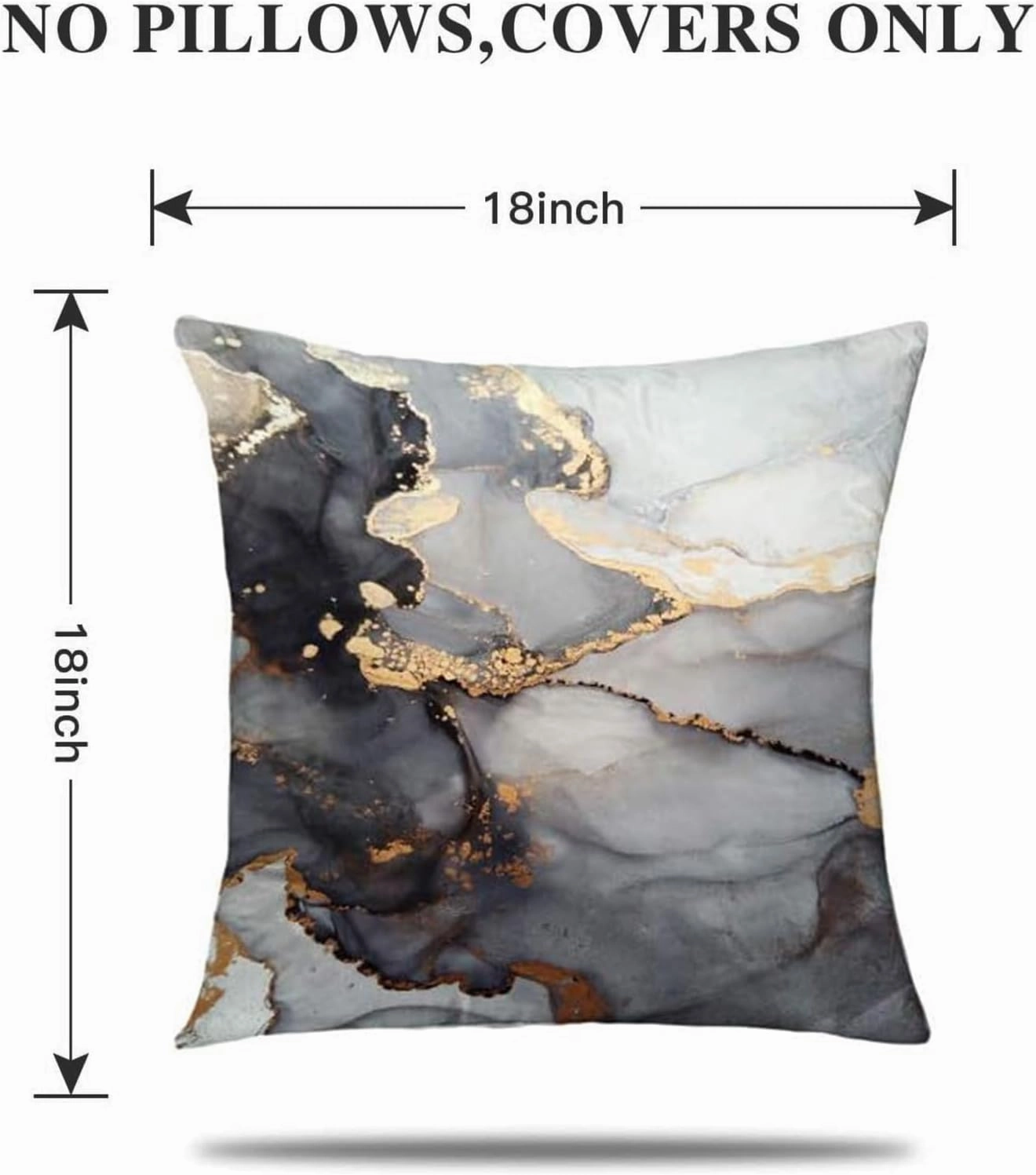 GALMAXS7 Marble Texture Black and Gold Silver Decorative Throw Pillow Covers Luxury Abstract Fluid Art Ink Soft Velvet Pillow Case Square Cushion Covers for Couch Living Room 18 x 18 Inch Set of 4
