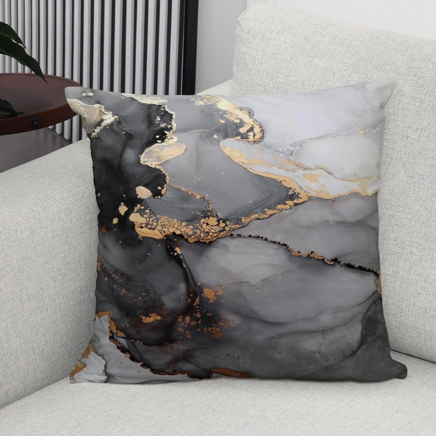 GALMAXS7 Marble Texture Black and Gold Silver Decorative Throw Pillow Covers Luxury Abstract Fluid Art Ink Soft Velvet Pillow Case Square Cushion Covers for Couch Living Room 18 x 18 Inch Set of 4
