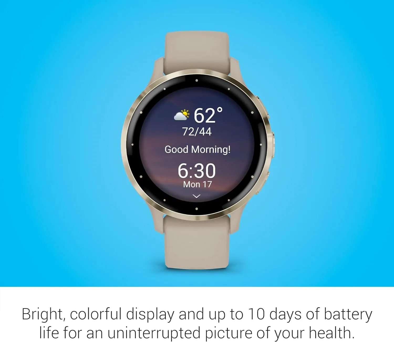 Garmin Venu 3S Soft Gold Stainless Steel Bezel 1.2-Inch AMOLED Touchscreen Display Smart Watch with 41mm French Gray Case and Silicone Band