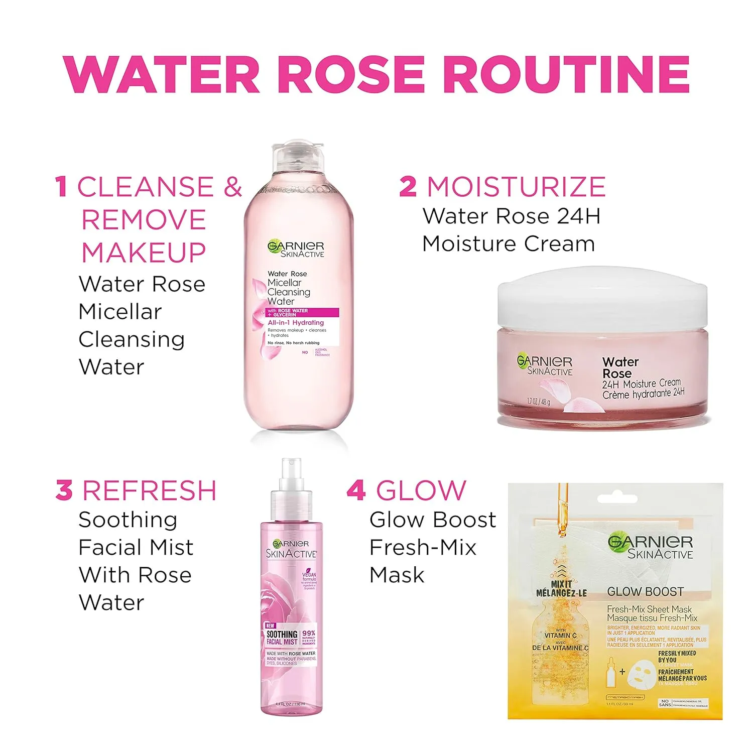 Garnier 24H Moisture Cream with Rose Water and Hyaluronic Acid, Face Moisturizer for Normal to Dry Skin, 1.7 Fl Oz (48g), 1 Count (Packaging May Vary)