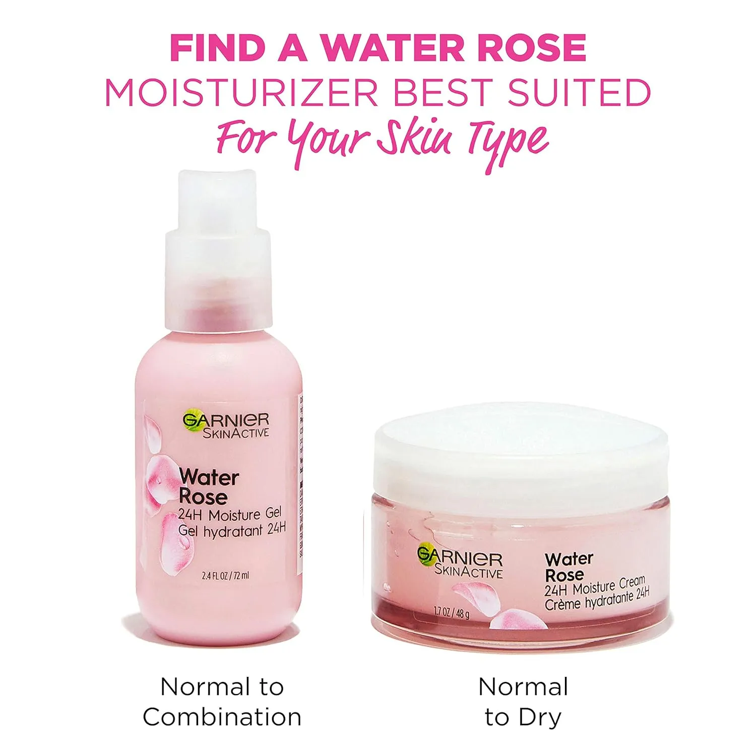 Garnier 24H Moisture Cream with Rose Water and Hyaluronic Acid, Face Moisturizer for Normal to Dry Skin, 1.7 Fl Oz (48g), 1 Count (Packaging May Vary)