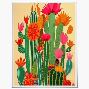Generic Vintage Mexican wall art Vintage Green Plant Cactus Colorful Southwestern Canvas Pink and Orange Floral Poster Rustic Desert Art Botanical Print Travel Art 16x20inch Unframed, style-5