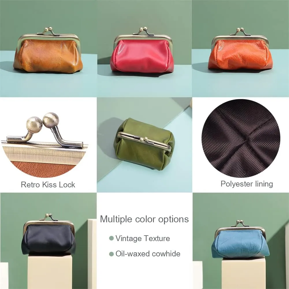 Genuine Leather Mini Vintage Coin Purse Kiss Lock change purse Cute Coin Purse Coin Organizer (Red)
