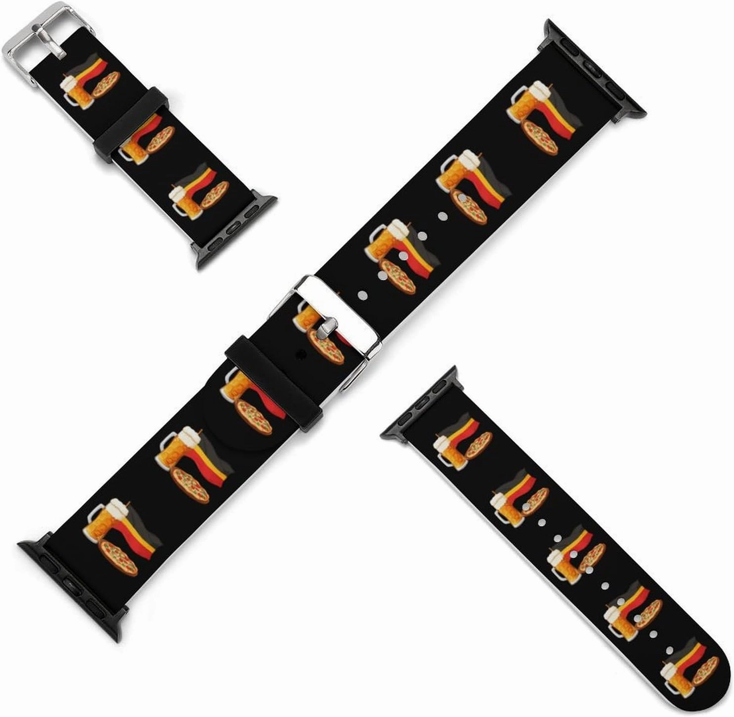 German Flag Beer And Pizza Adjustable Silicone Watchband Compatible with IWatch Classic Soft Sports Watch Strap for Men Women