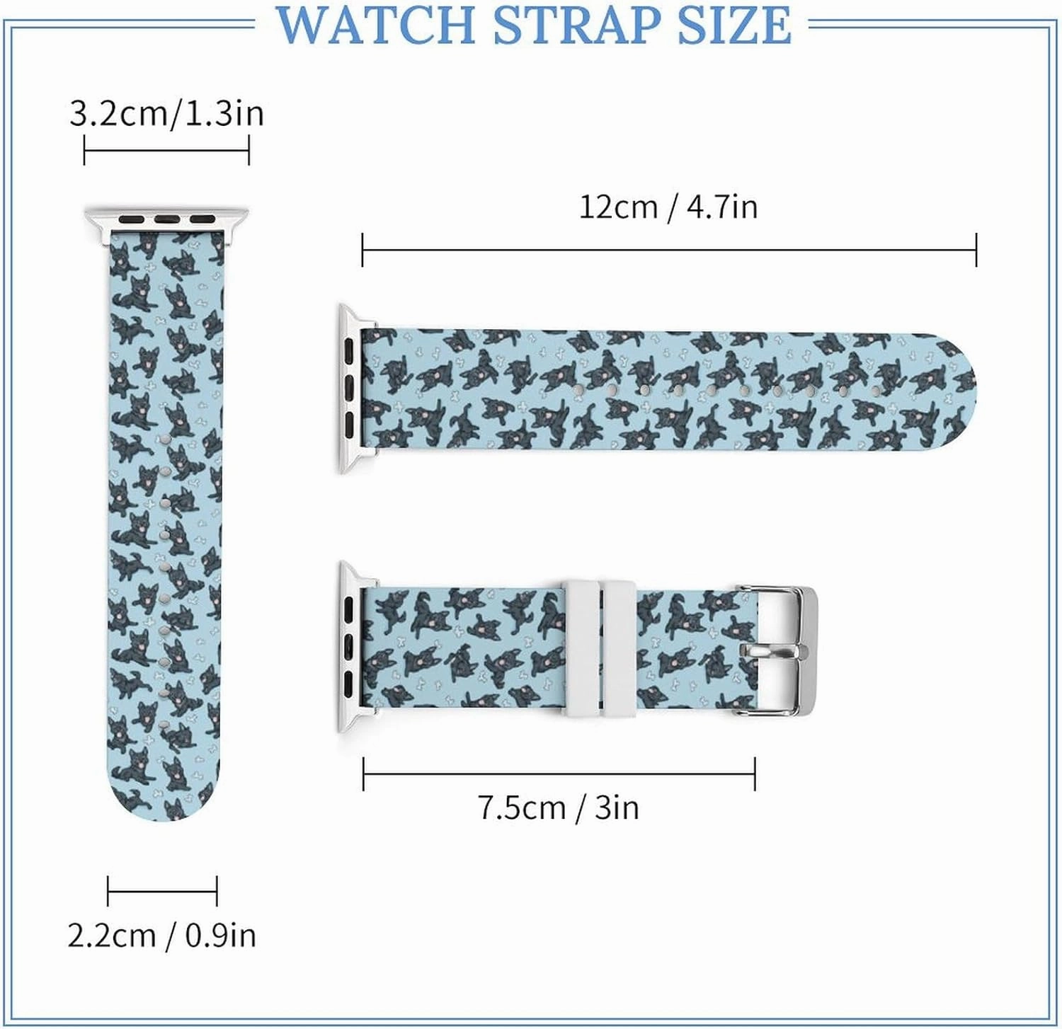 German Shepherd Dog Pattern Adjustable Silicone Watchband Compatible with IWatch Classic Soft Sports Watch Strap for Men Women