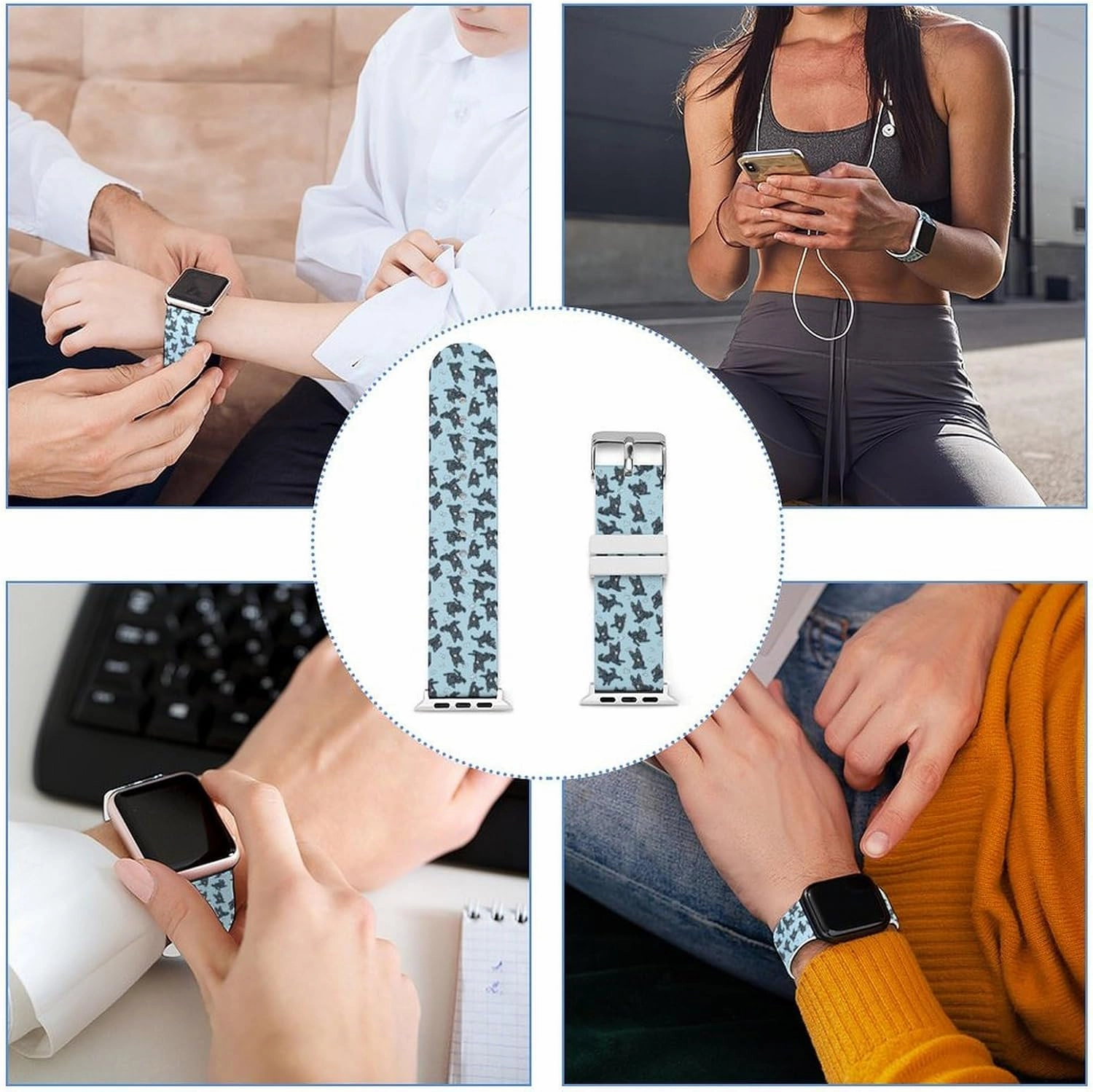 German Shepherd Dog Pattern Adjustable Silicone Watchband Compatible with IWatch Classic Soft Sports Watch Strap for Men Women