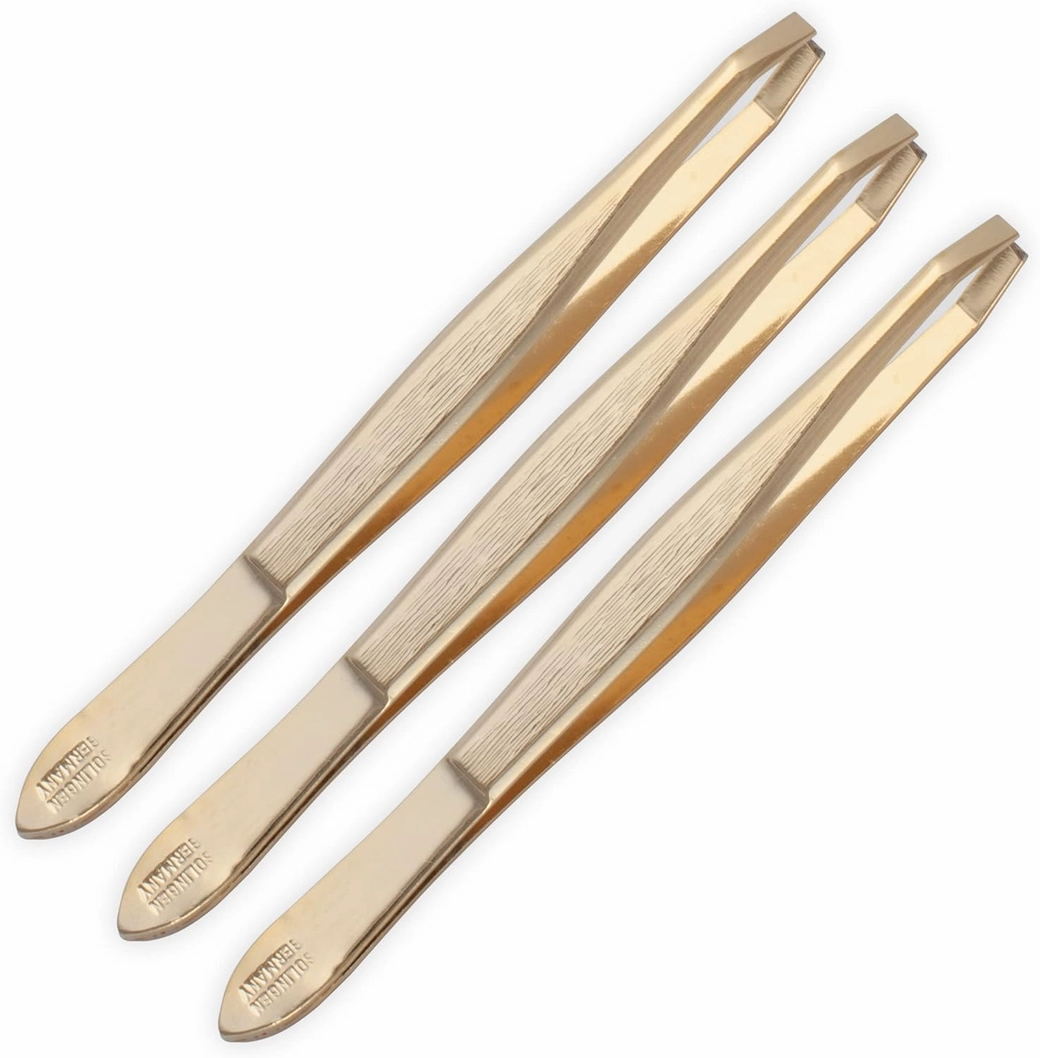 Germany - Professional Gold Tweezers, 24K Gold Plated for Eyebrow Shaping and Tweezing Hair Post-Waxing - 3 ct