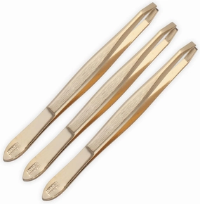 Germany - Professional Gold Tweezers, 24K Gold Plated for Eyebrow Shaping and Tweezing Hair Post-Waxing - 3 ct