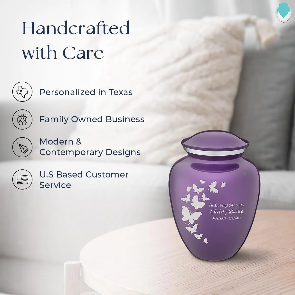 Geturns Embrace Small Personalized Butterfly Cremation Urns for Human Ashes I Purple Funeral Urn for Men and Women I 44 lbs