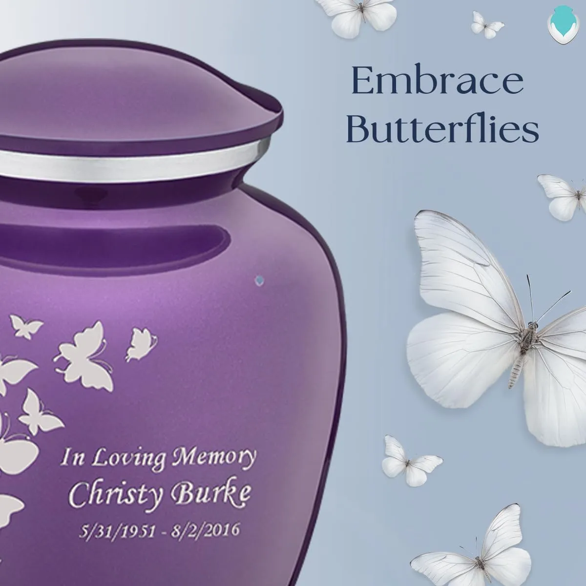 Geturns Embrace Small Personalized Butterfly Cremation Urns for Human Ashes I Purple Funeral Urn for Men and Women I 44 lbs
