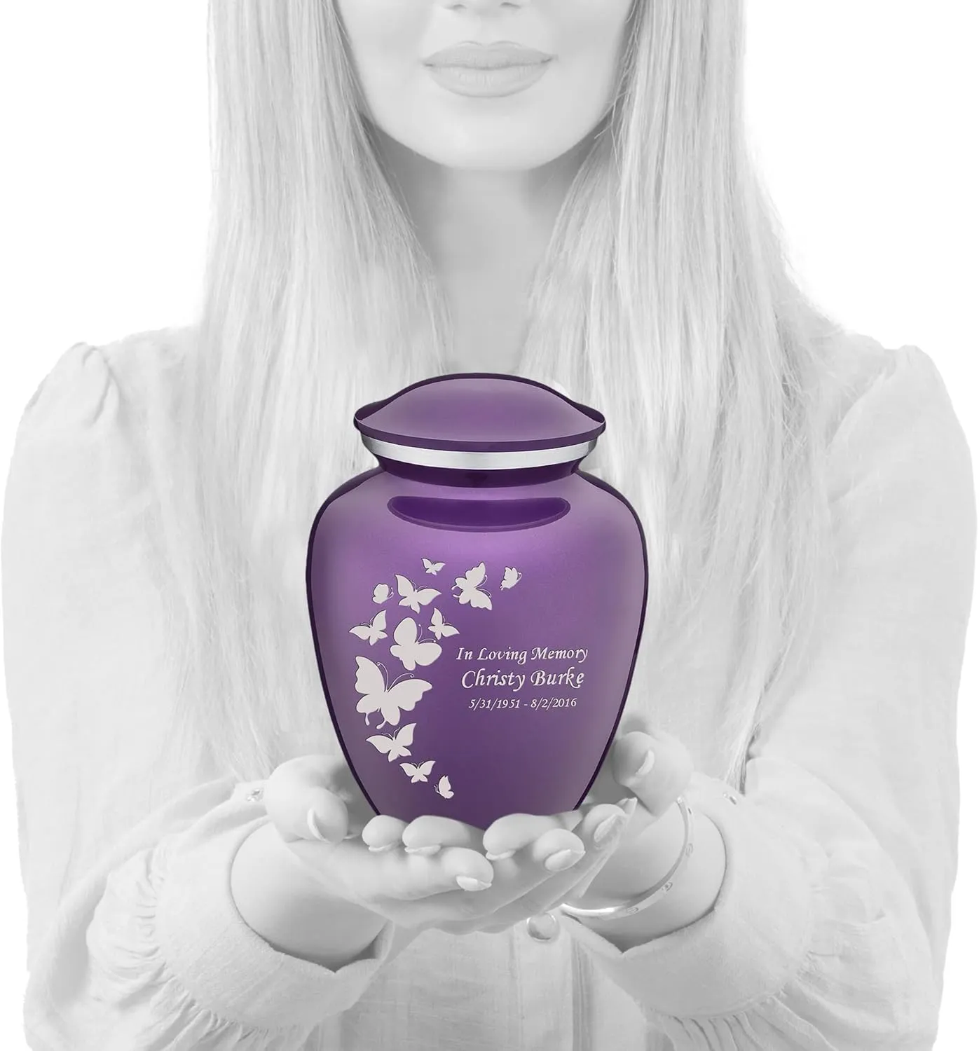Geturns Embrace Small Personalized Butterfly Cremation Urns for Human Ashes I Purple Funeral Urn for Men and Women I 44 lbs