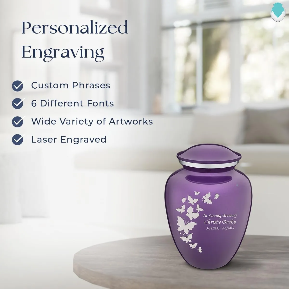 Geturns Embrace Small Personalized Butterfly Cremation Urns for Human Ashes I Purple Funeral Urn for Men and Women I 44 lbs