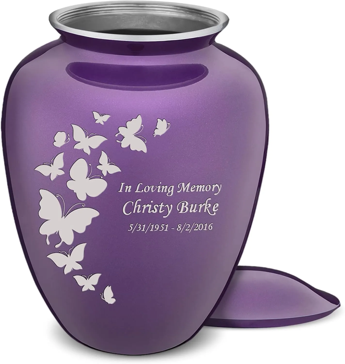 Geturns Embrace Small Personalized Butterfly Cremation Urns for Human Ashes I Purple Funeral Urn for Men and Women I 44 lbs