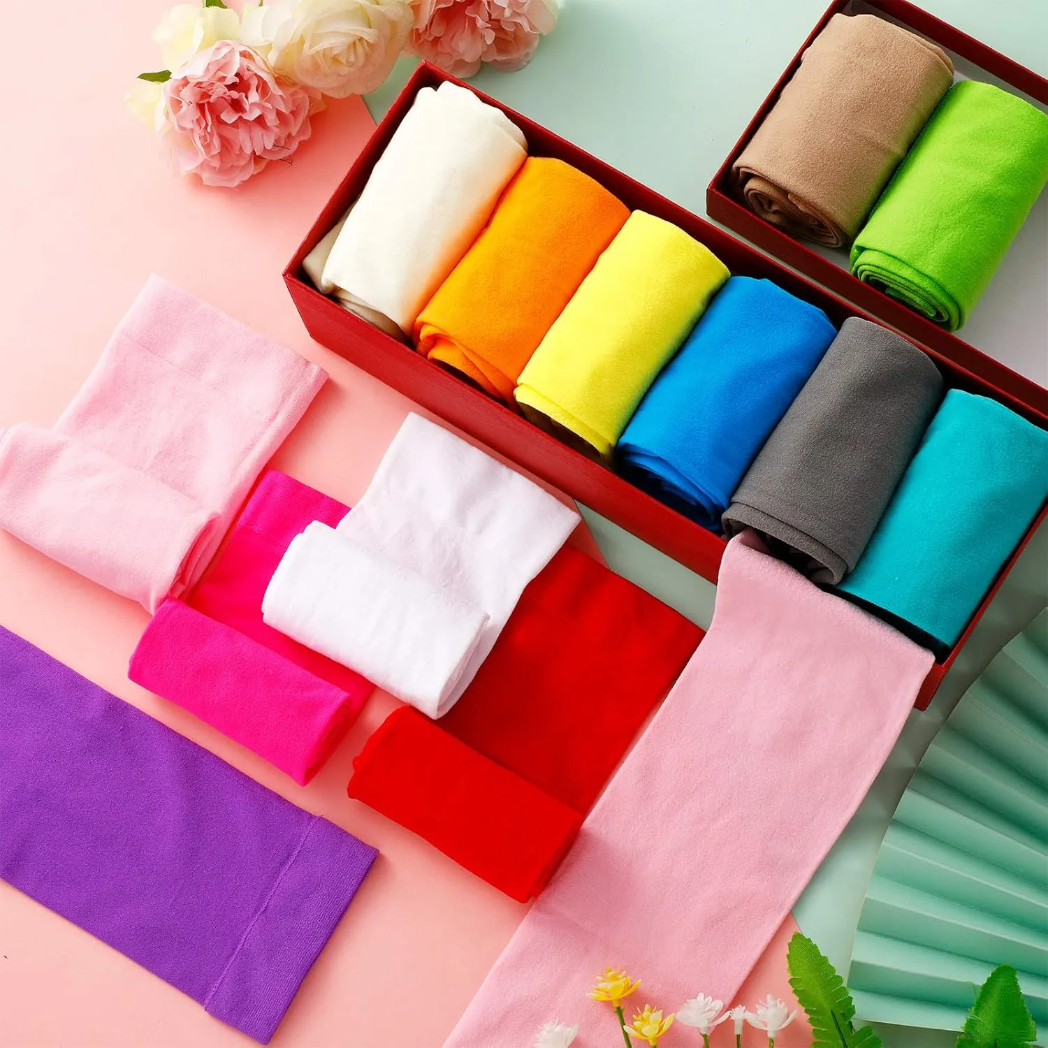 Geyoga 16 Pairs Women Nylon Stockings Colorful Opaque Socks for Women Halloween Carnival Cosplay Supplies