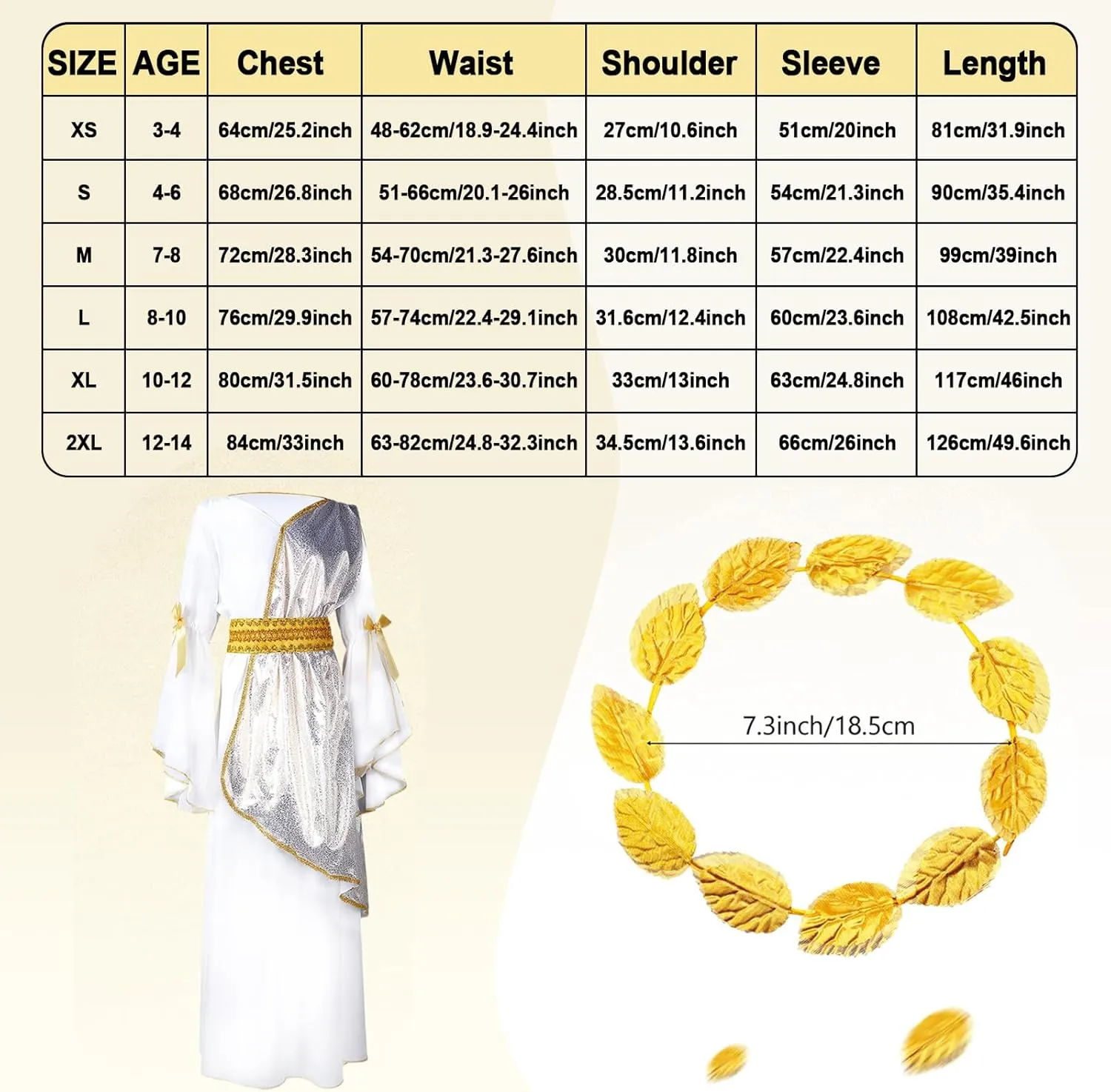 Geyoga 2 Pcs Greek Toga Costume Girls Grecian Roman Costume and Roman Crown Leaf Wreath Halloween