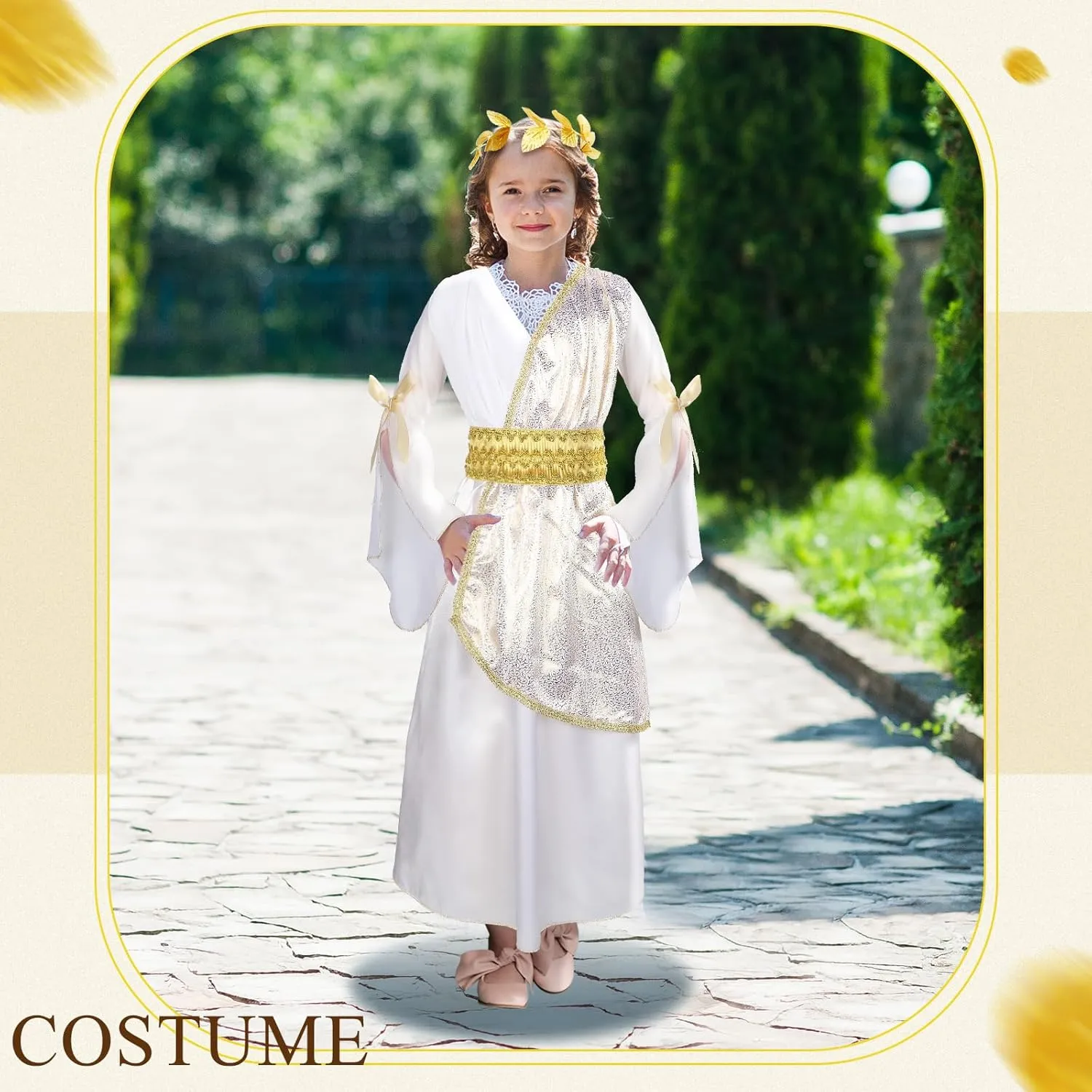Geyoga 2 Pcs Greek Toga Costume Girls Grecian Roman Costume and Roman Crown Leaf Wreath Halloween