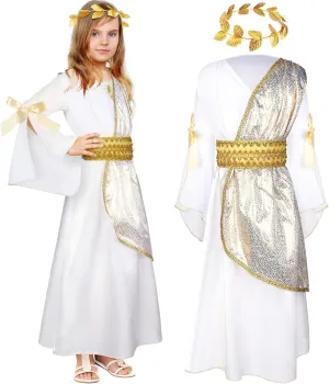 Geyoga 2 Pcs Greek Toga Costume Girls Grecian Roman Costume and Roman Crown Leaf Wreath Halloween