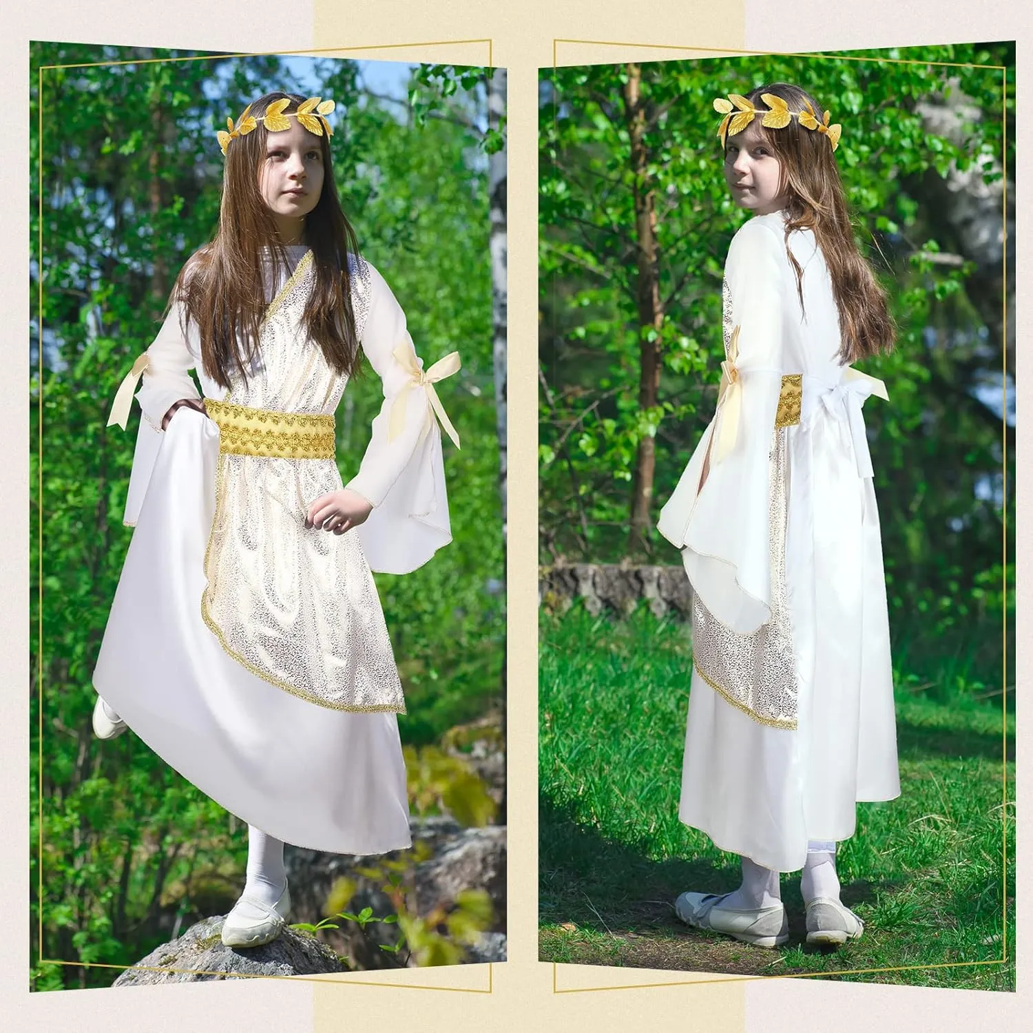 Geyoga 2 Pcs Greek Toga Costume Girls Grecian Roman Costume and Roman Crown Leaf Wreath Halloween