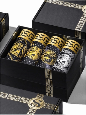 Gift Boxed Men's Underwear Boxer Briefs, Ice Silk Trunks Shorts Underpants, Wicking Breathable Luxury Black Gold
