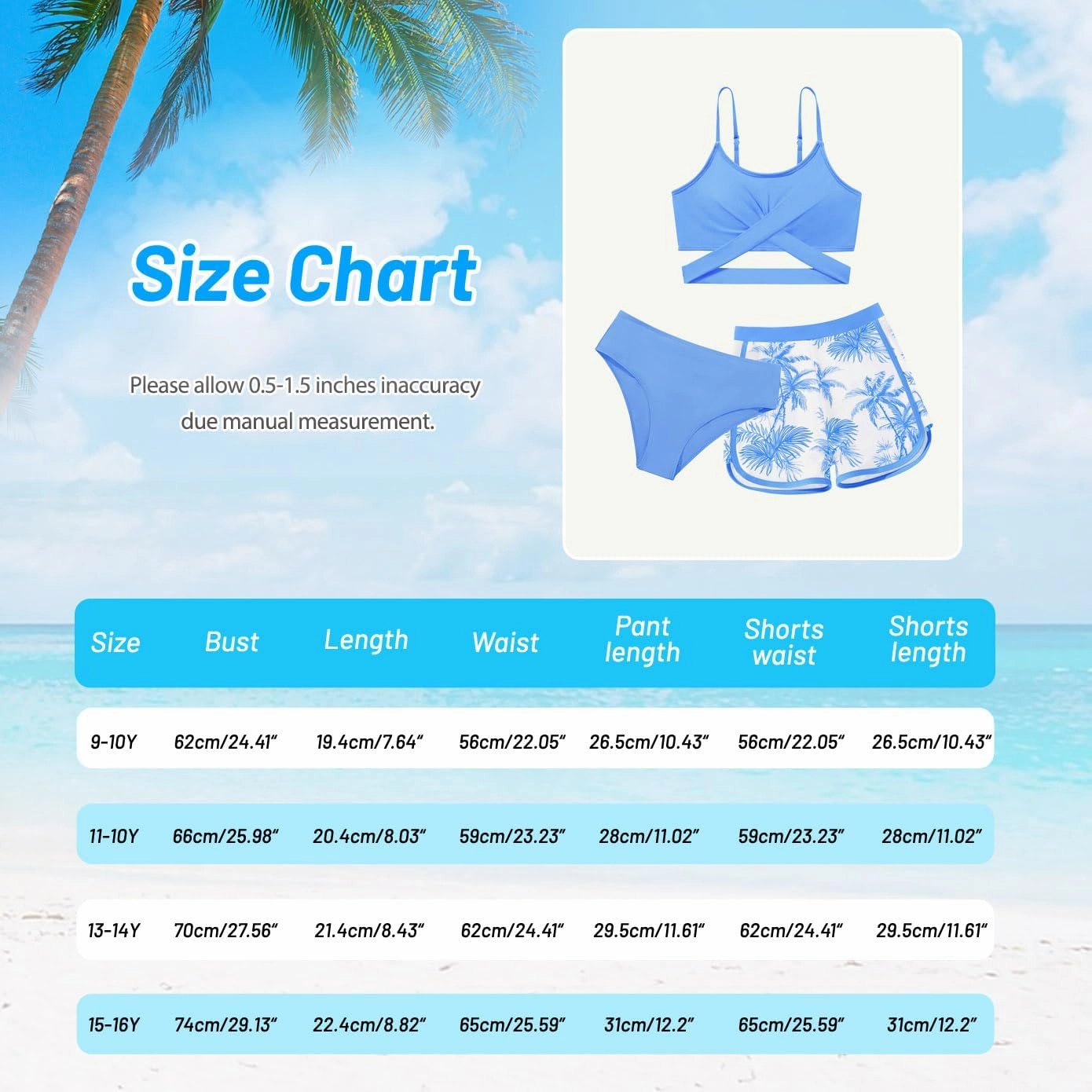 Girl's 3 Piece Bikini Set Cross Strap Swimsuits for Girls Bathing Suit with Shorts Teen Swimwear Swimming Suit
