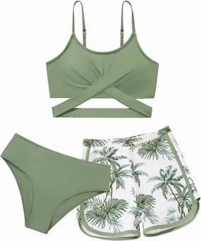 Girl's 3 Piece Bikini Set Cross Strap Swimsuits for Girls Bathing Suit with Shorts Teen Swimwear Swimming Suit