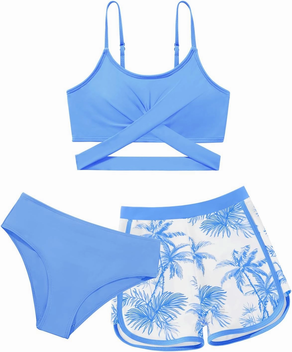 Girl's 3 Piece Bikini Set Cross Strap Swimsuits for Girls Bathing Suit with Shorts Teen Swimwear Swimming Suit