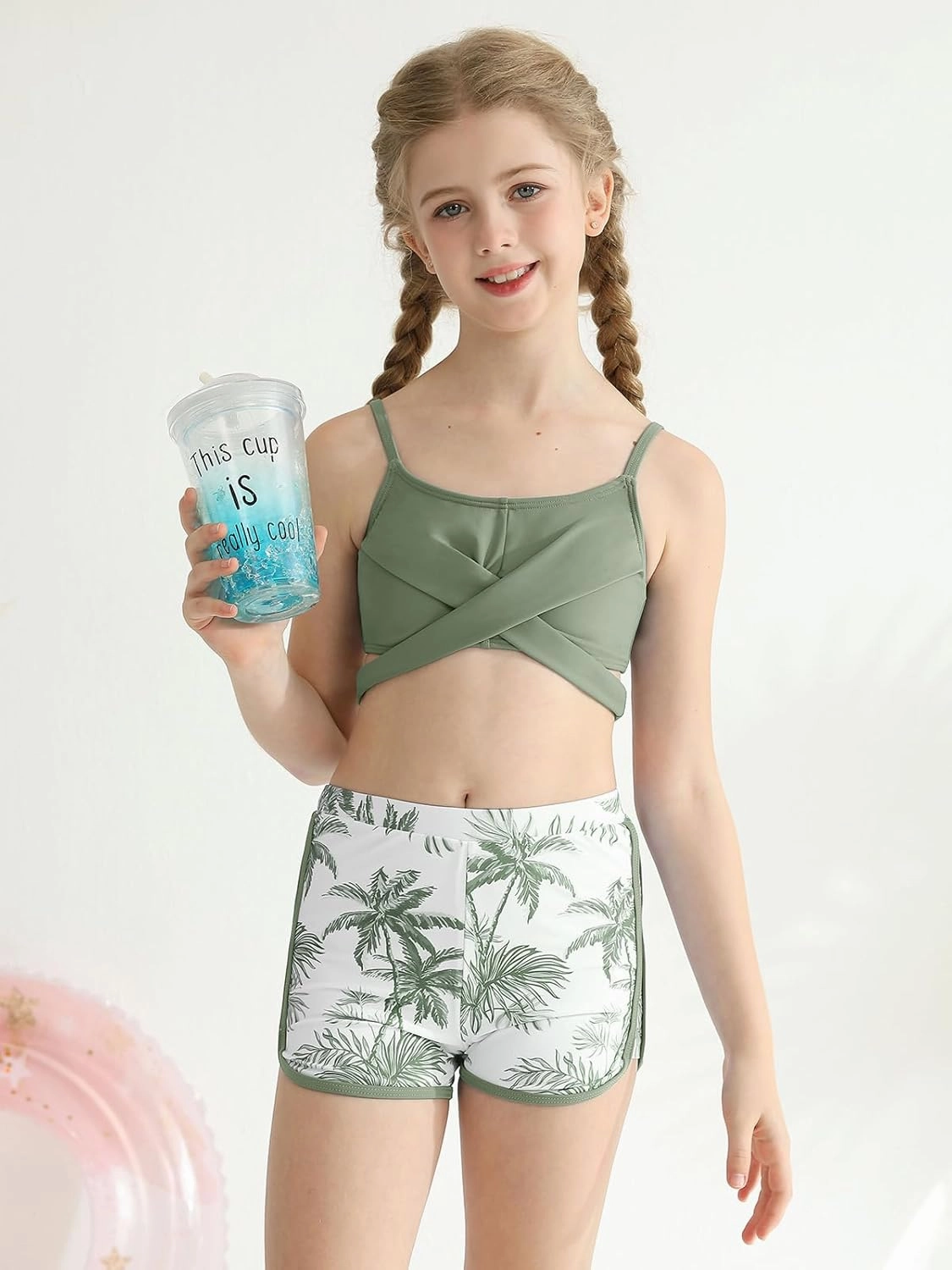 Girl's 3 Piece Bikini Set Cross Strap Swimsuits for Girls Bathing Suit with Shorts Teen Swimwear Swimming Suit