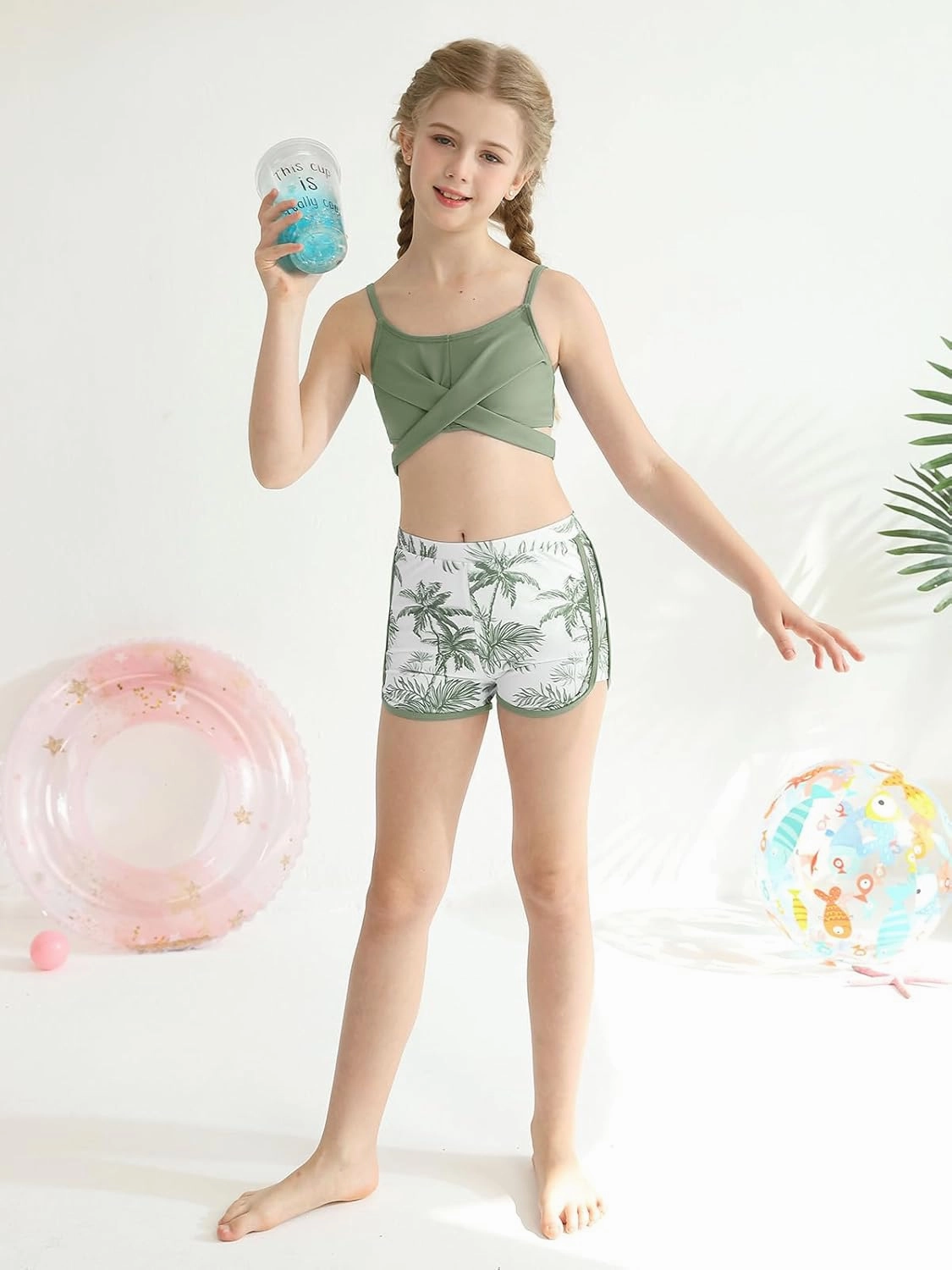 Girl's 3 Piece Bikini Set Cross Strap Swimsuits for Girls Bathing Suit with Shorts Teen Swimwear Swimming Suit
