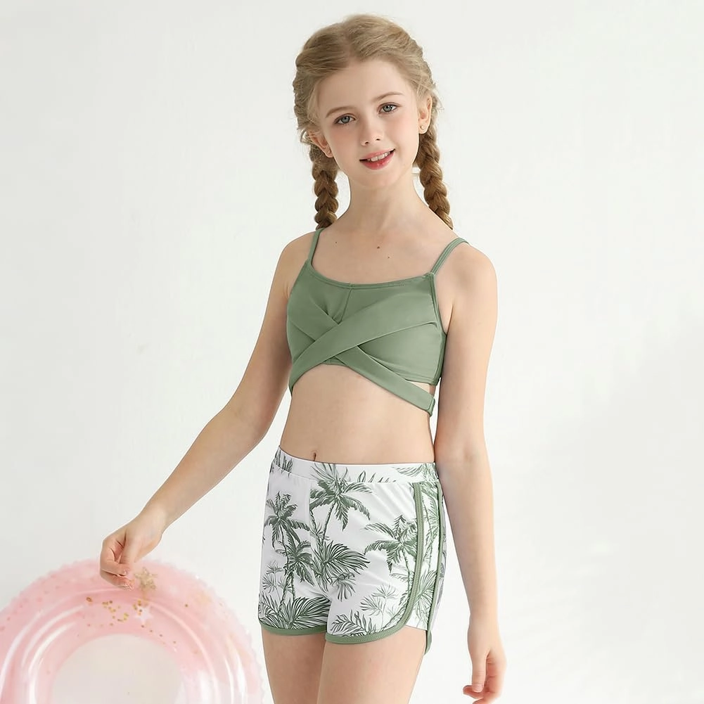 Girl's 3 Piece Bikini Set Cross Strap Swimsuits for Girls Bathing Suit with Shorts Teen Swimwear Swimming Suit
