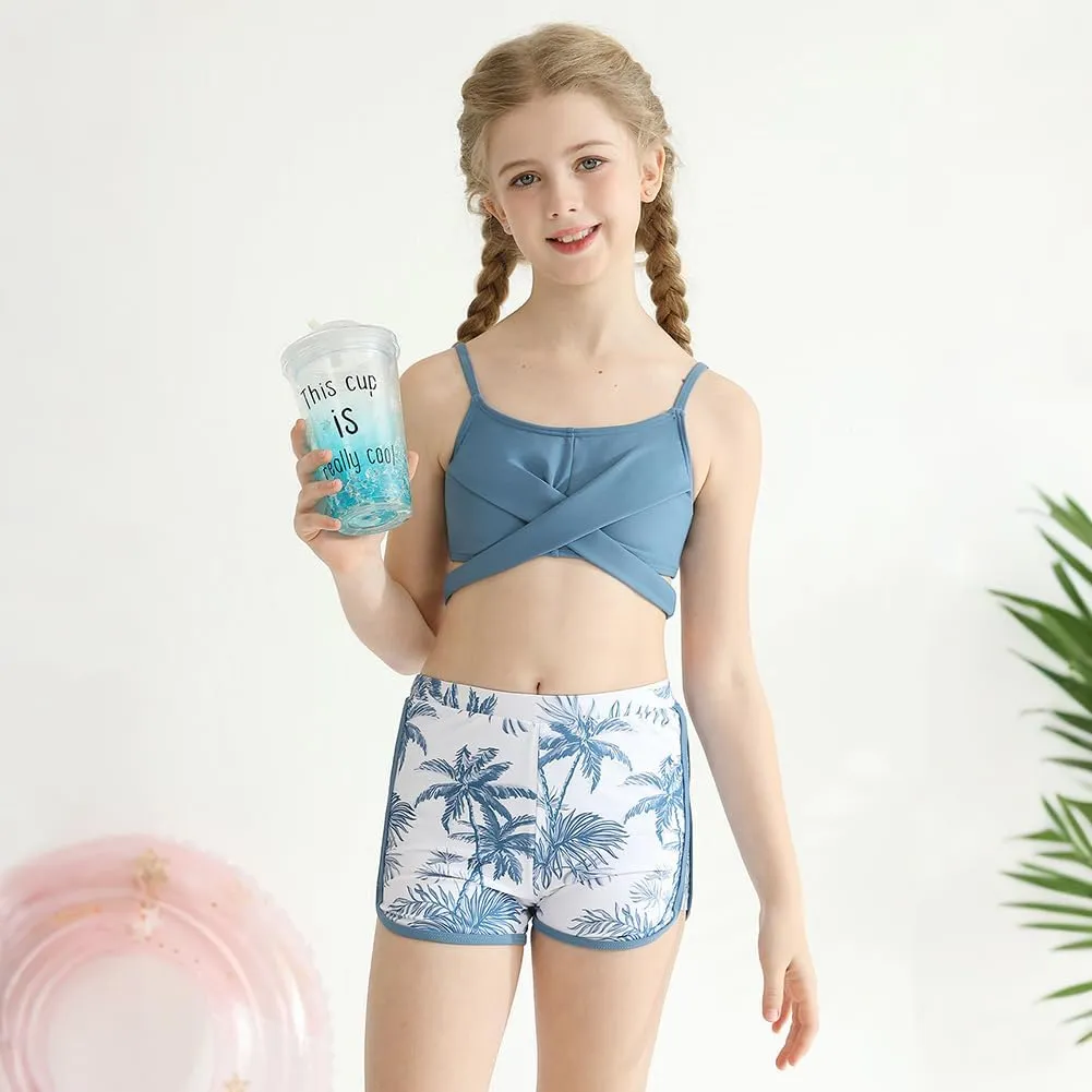 Girl's 3 Piece Bikini Set Cross Strap Swimsuits for Girls Bathing Suit with Shorts Teen Swimwear Swimming Suit