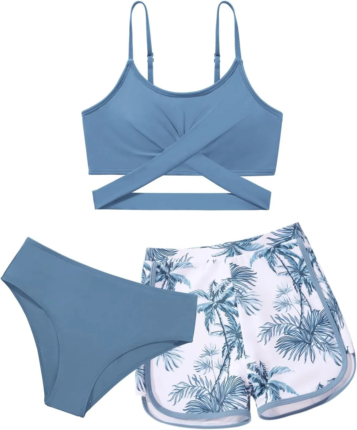 Girl's 3 Piece Bikini Set Cross Strap Swimsuits for Girls Bathing Suit with Shorts Teen Swimwear Swimming Suit