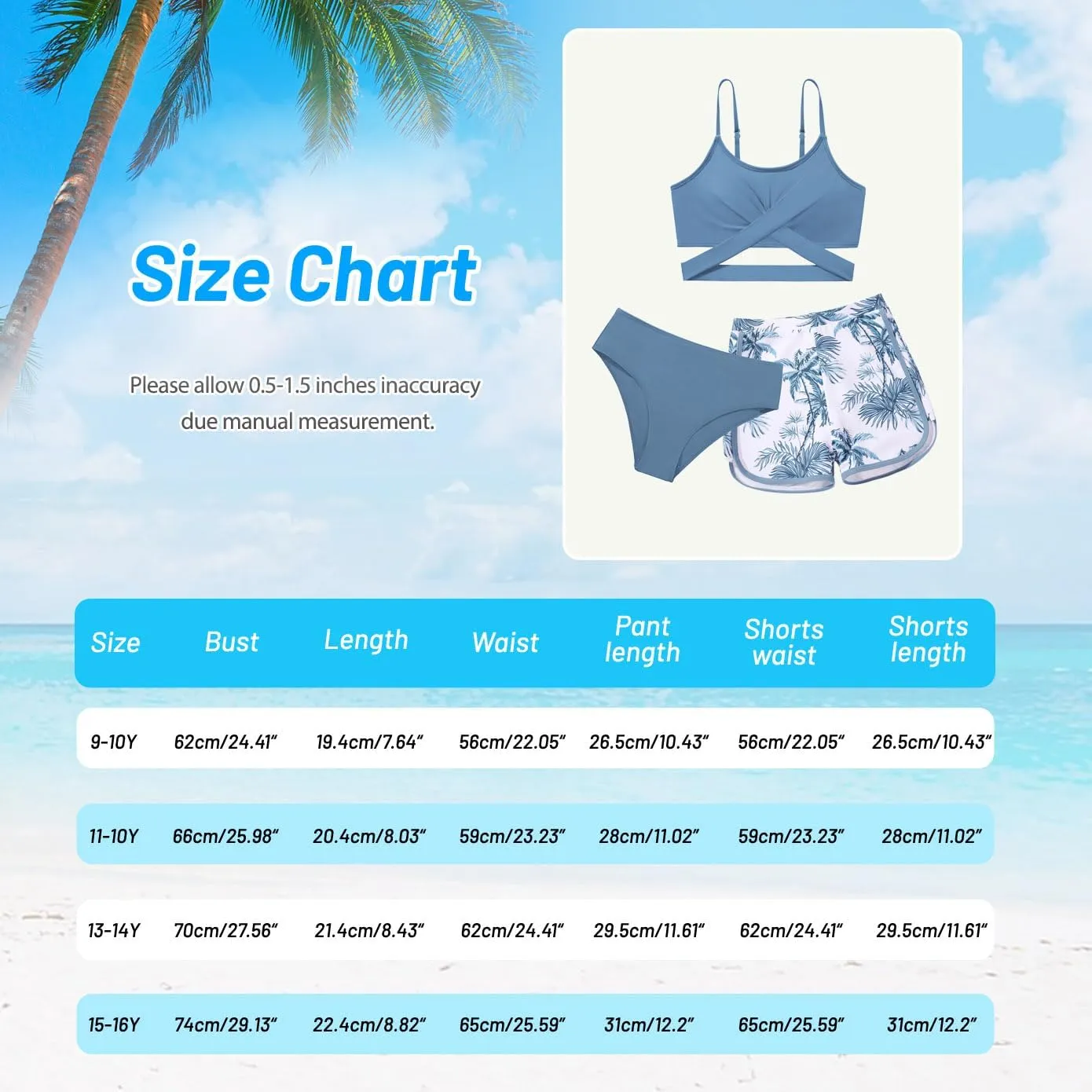 Girl's 3 Piece Bikini Set Cross Strap Swimsuits for Girls Bathing Suit with Shorts Teen Swimwear Swimming Suit