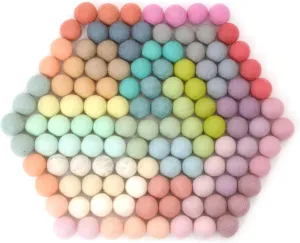 Glaciart One Felt Pom Poms, Wool Felt Balls (120 Pieces) 1.5 cm – 0.6 Inch, Handmade Felted 30 Pastel Colors (Green, Pink, Blue, Yellow and More) Bulk Small Puff for Felting and Garland