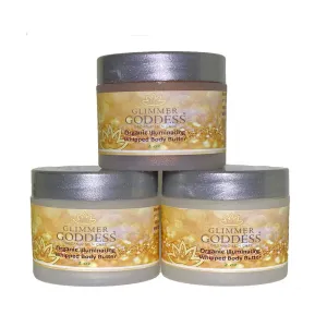 GLIMMER GODDESS Organic Whipped Shea Body Shimmers Travel Size - Bronze, Diamond & Gold Shimmer - Vegan, Cruelty-Free