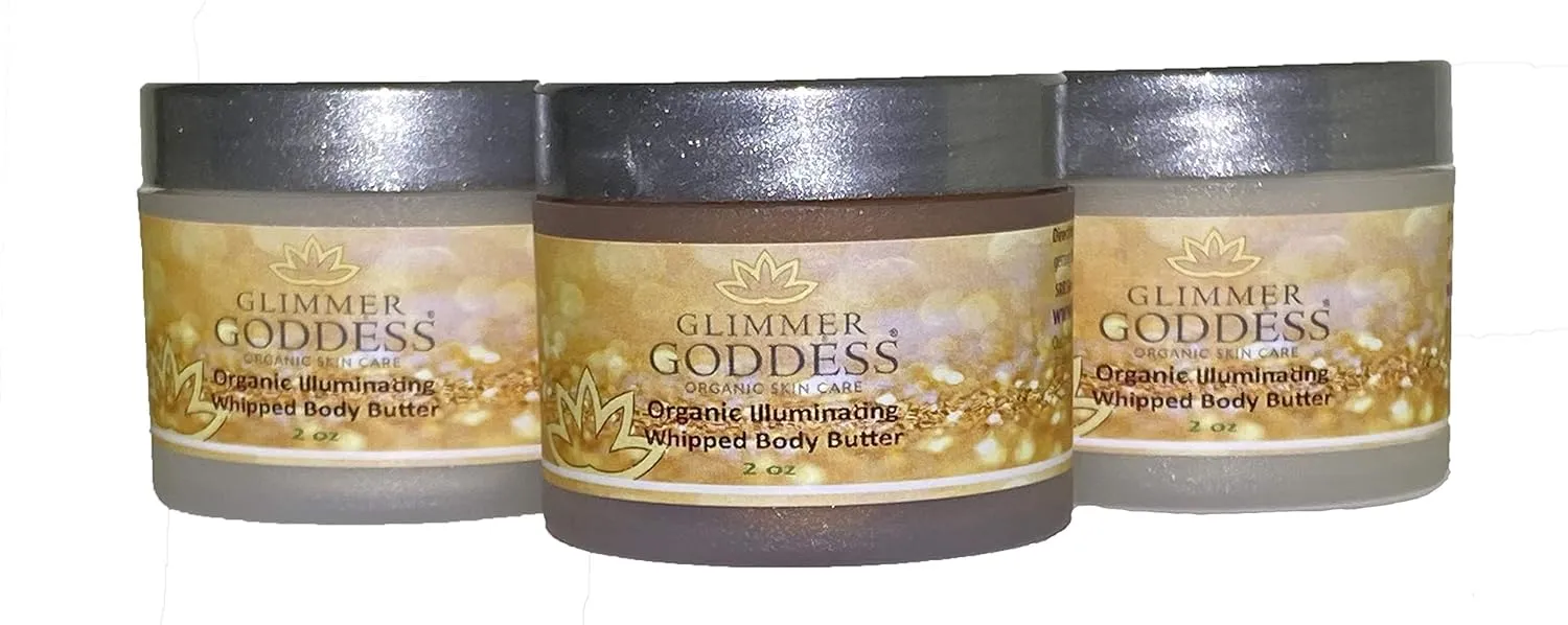 GLIMMER GODDESS Organic Whipped Shea Body Shimmers Travel Size - Bronze, Diamond & Gold Shimmer - Vegan, Cruelty-Free