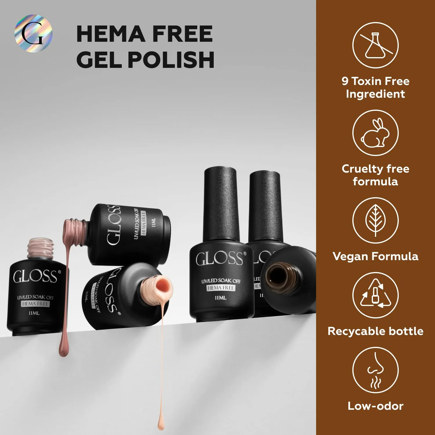 GLOSS Beige Gel Nail Polish Set | 6 Pcs HEMA Free Gel Polish with Beige, Taupe, Amber, Brown, Light brown & Brown Caramel Colors, Uv LED Gel Polish, Soak off Manicure, at Home Gifts for Women