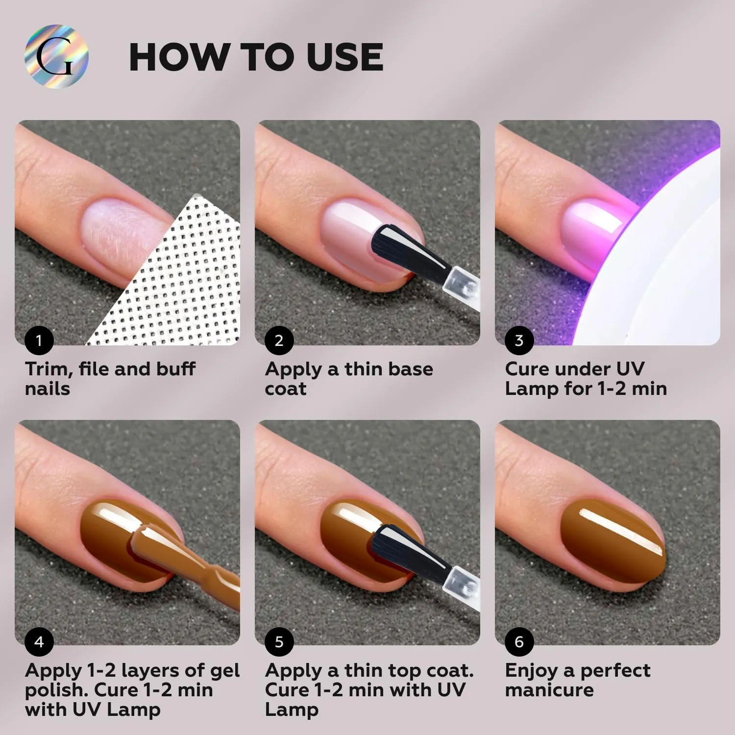 GLOSS Beige Gel Nail Polish Set | 6 Pcs HEMA Free Gel Polish with Beige, Taupe, Amber, Brown, Light brown & Brown Caramel Colors, Uv LED Gel Polish, Soak off Manicure, at Home Gifts for Women