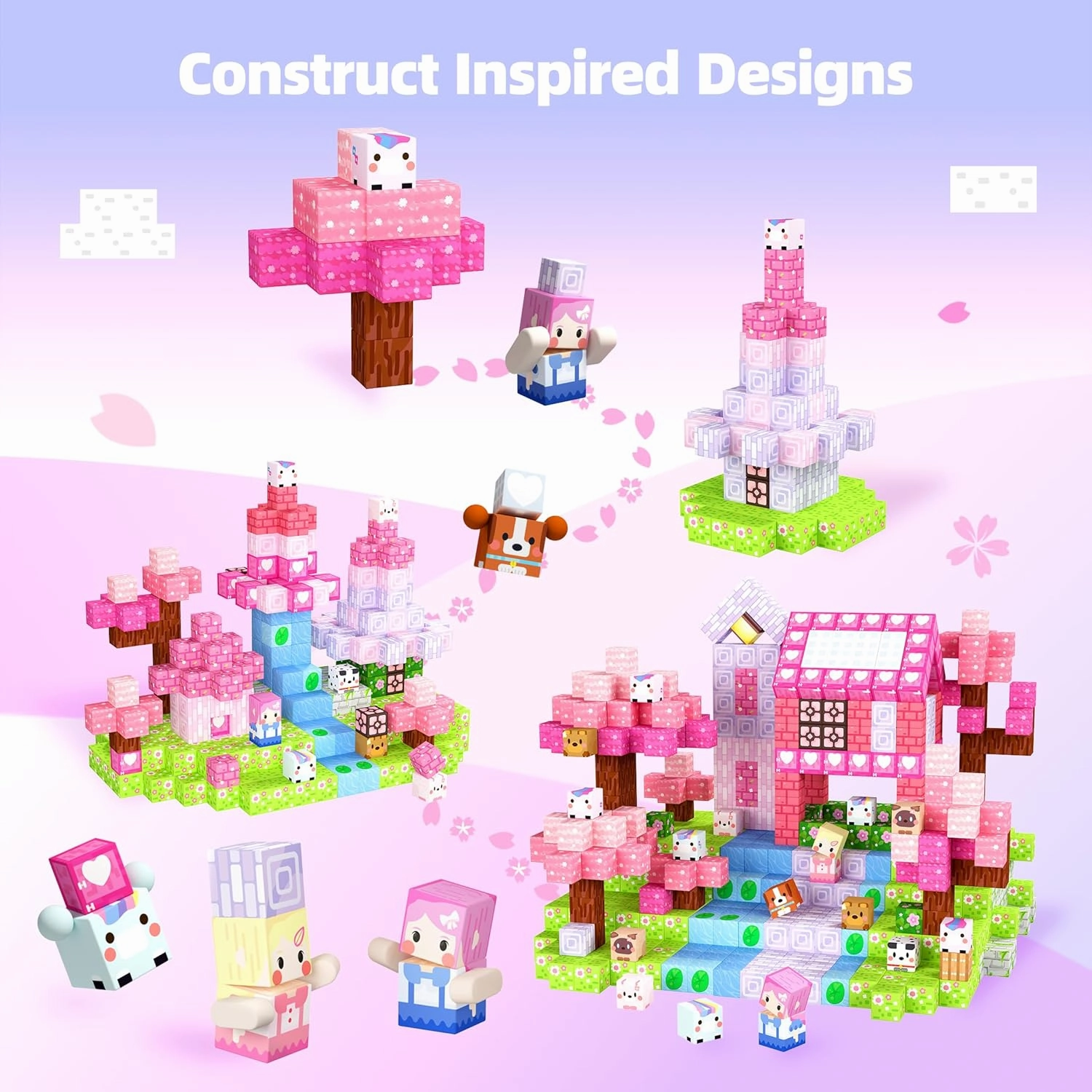 GobiDex 100PCS Magnetic Blocks Kid Building Toys for 3  Years Old Girls, Upgraded STEM Sensory Gifts for Princess, Kids Magnets Game for Toddler