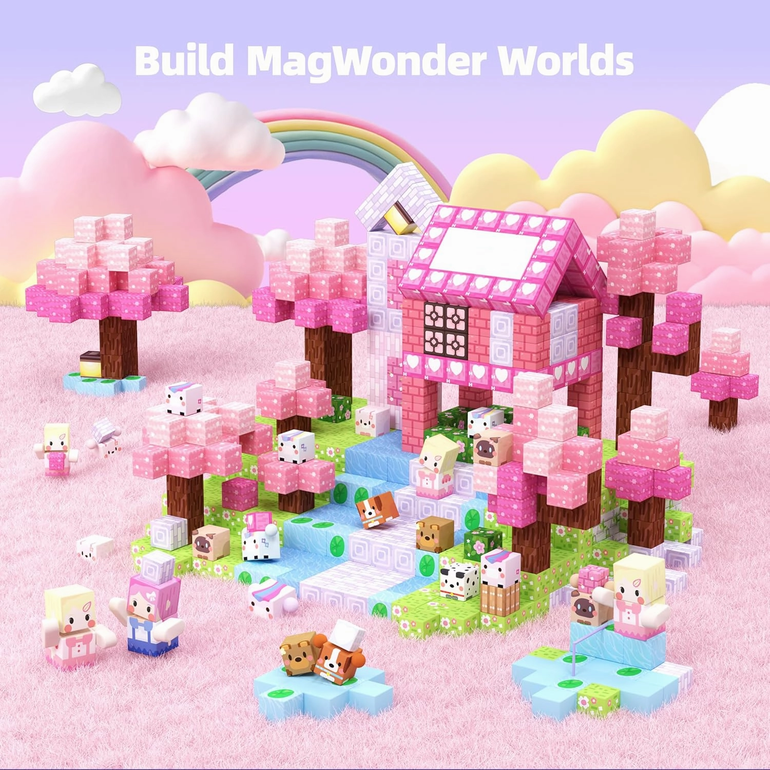 GobiDex 100PCS Magnetic Blocks Kid Building Toys for 3  Years Old Girls, Upgraded STEM Sensory Gifts for Princess, Kids Magnets Game for Toddler