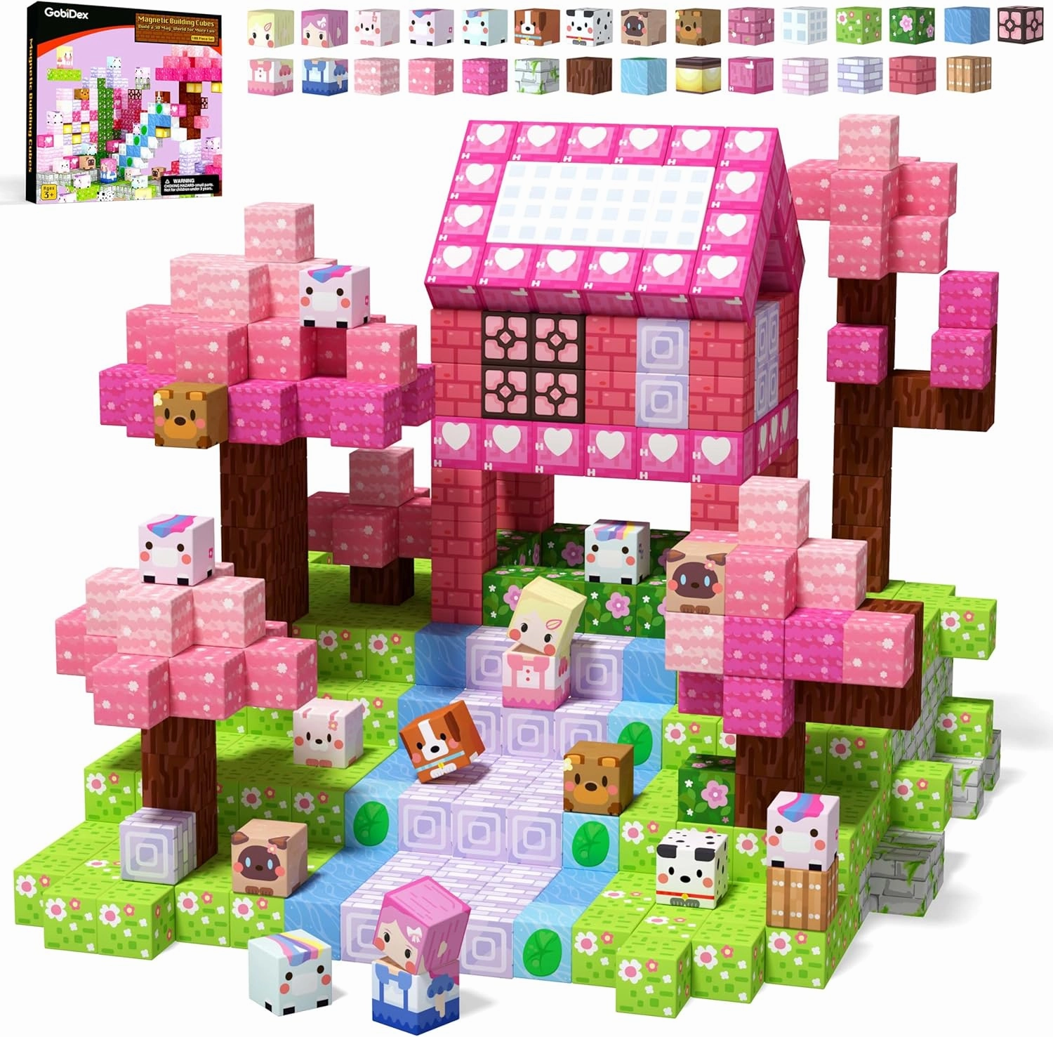 GobiDex 100PCS Magnetic Blocks Kid Building Toys for 3  Years Old Girls, Upgraded STEM Sensory Gifts for Princess, Kids Magnets Game for Toddler