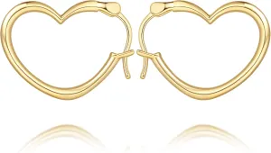 Gold Heart Hoop Earrings 14K Gold Earrings for Women Trendy Delightful Blend of Charm and Design Dainty Heart Earring for Women 24mm
