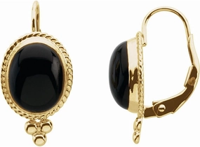 Gold 14k Yellow 10x8mm Simulated Onyx Cab Lever Back Stud Earring for Women