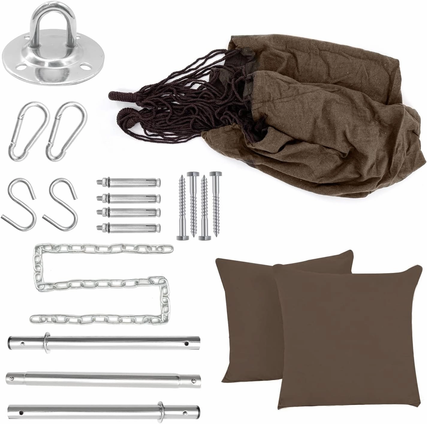 Gold Armour Hammock Chair Hanging Rope Swing Max 500lbs, 2 Seat Cushions Included, Hanging Chair with Pocket-Quality Cotton Weave for Superior Comfort & Durability (Dark Brown)